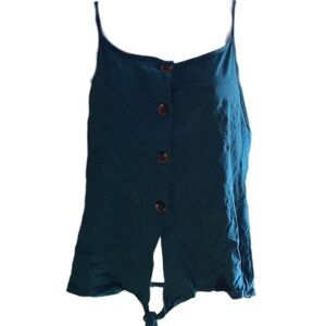 Teal Sleeveless Button-Up Top